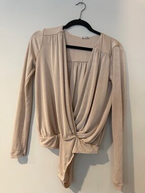 Free People Draped Wrap Bodysuit in Light Beige